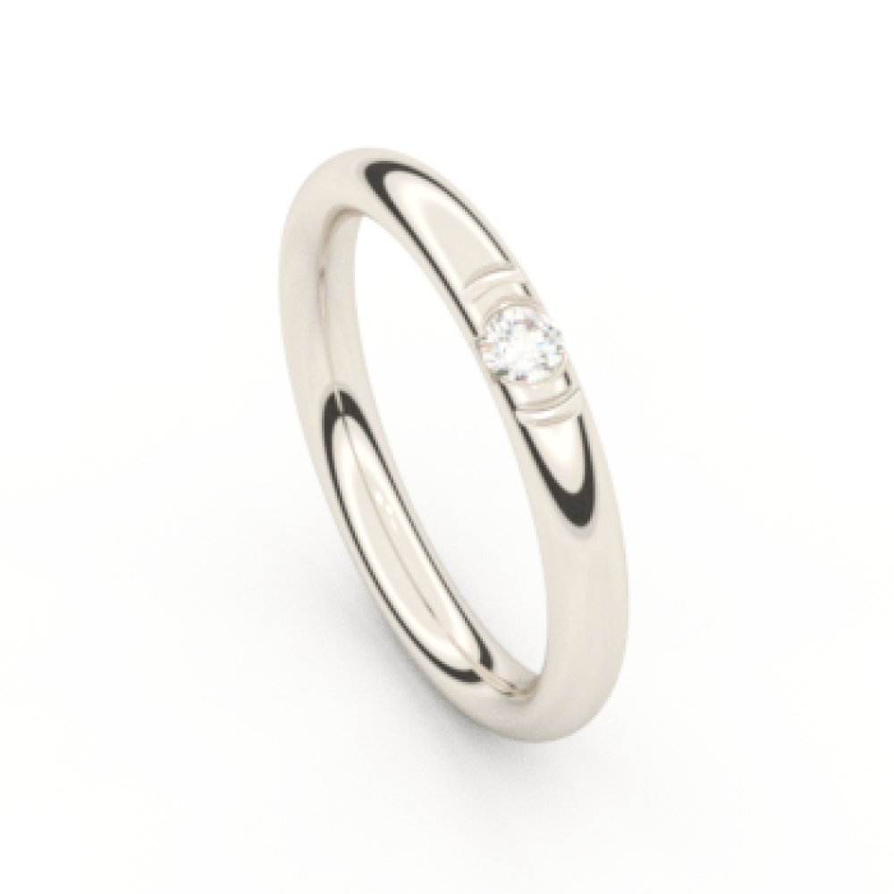 Alliance ronde or blanc champagne 18K